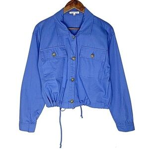 COPPER KEY Blue Cropped Lightweight Jacket with Adjustable Cinch Hem